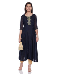 Aurelia Women's  Rayon Regular Kurta Blue M