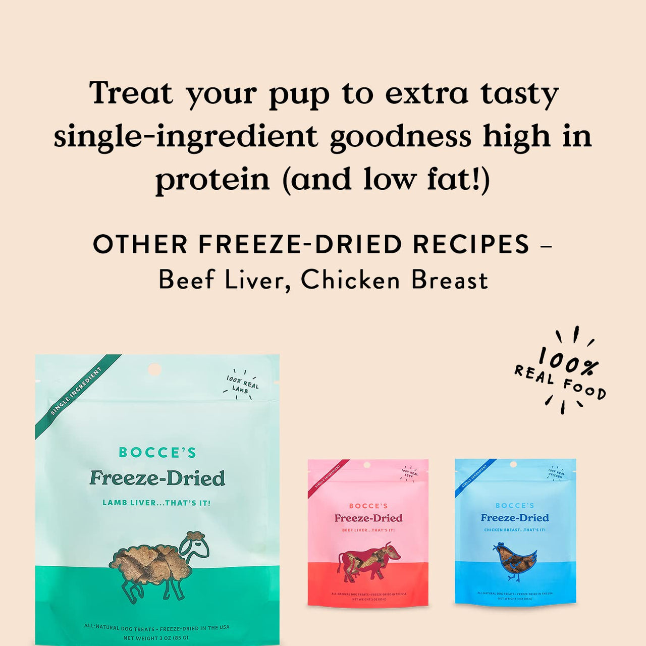Bocces Bakery Freeze Dried Lamb Liver Treats for Dogs - All-Natural, Freeze-Dried Treats Made with One Ingredient, Made in the USA, 3 oz