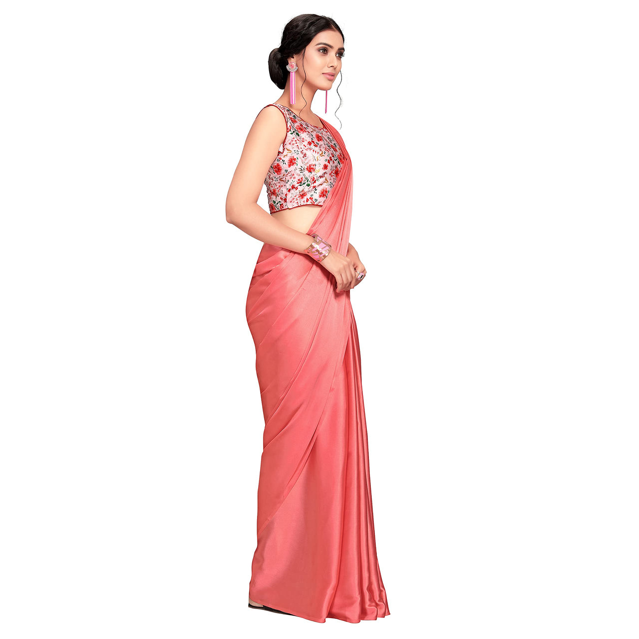 Cloud walker Women Soft Satin Silk Saree With Digital Printed Unstiched Blouse Piece(5.5m Saree +0.8m Blouse Piece).