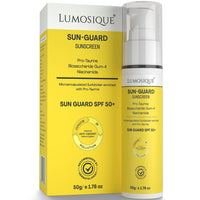 LUMOSIQUE® Sun Guard Sunscreen SPF 50+ for UVB, UVA, IR, Blue Light Protection | Ultra Matte, Broad-Spectrum & No White Cast | Oily, Dry, Sensitive & Combination Skin | for MEN & WOMEN, 50gm