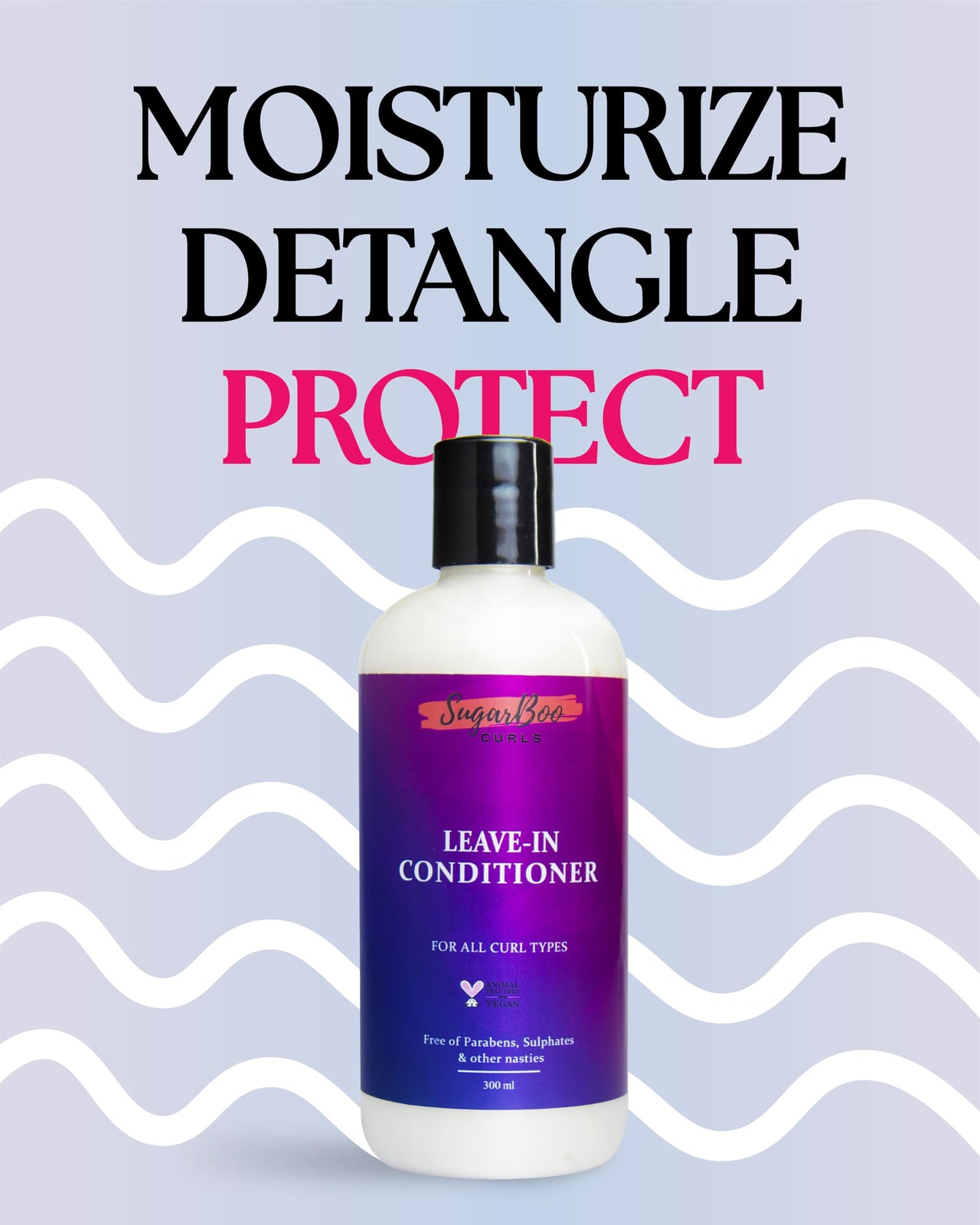 SugarBoo Curls Leave-In Conditioner for Curly & Wavy Hair | Hydrating & Frizz Control | Sulfate & paraben-Free | Vegan & Curly Friendly | 300ml