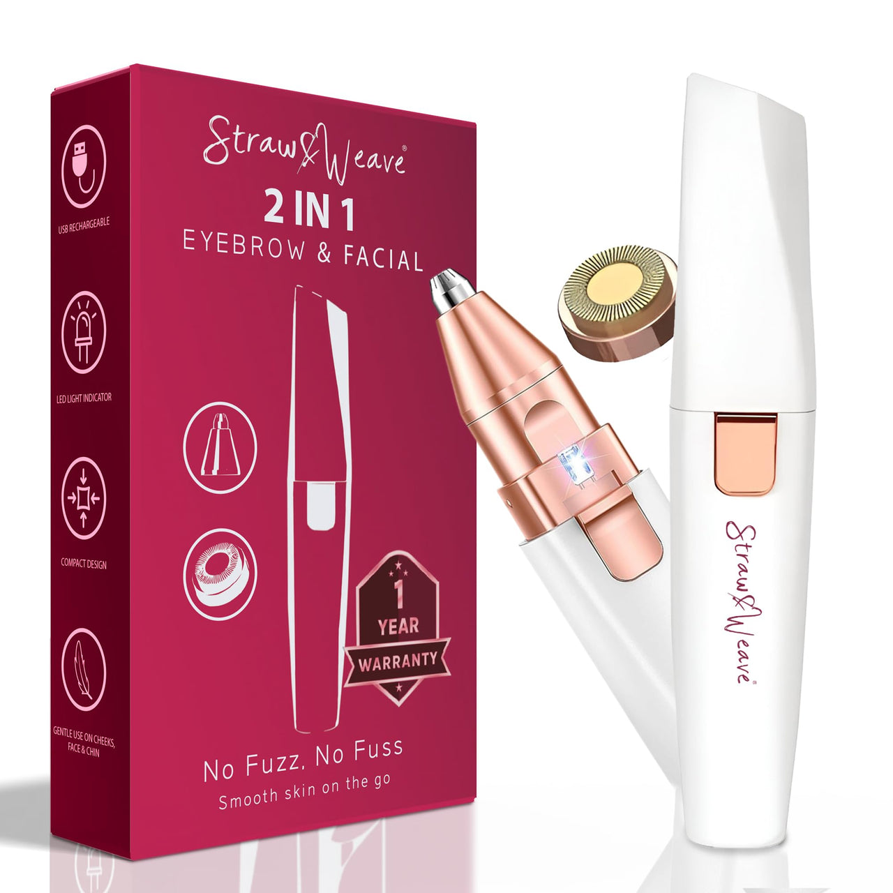 Facial Hair Removal Machine | Eyebrow Trimmer & Epilator | Trimmer For Women Private Part | 2 In 1 Trimmer 400 mAh Battery 1 Year Warranty | Painless Hair Removal Machine | Nose Hairs Remover