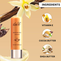 Iba Pure Lips Moisture Rich Lip Balm - Cocoa Vanilla, 4.5 g (Pack of 2) | For Pigmented, Dry Damaged & Chapped Lips | Enriched with Cocoa Butter, Shea Butter | Glossy Finish | 100% Natural | Halal Certified & Vegan