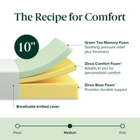 ZINUS 6 Inch Green Tea Memory Foam Mattress [New Version], Queen, Fiberglass free, Medium Firm Feel, Zoned Pressure Relief, Certified Safe Foams & Fabric, Mattress in A Box 6