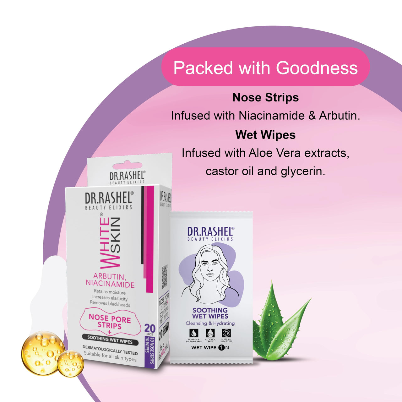 DR.Rashel Nose Pore Strips For Pore Cleansing | Deep Cleansing Nose Strips For Instant And Painless Blackheads Removal || 20 PCS (White Skin) (10 Strips & 10 Wipes)