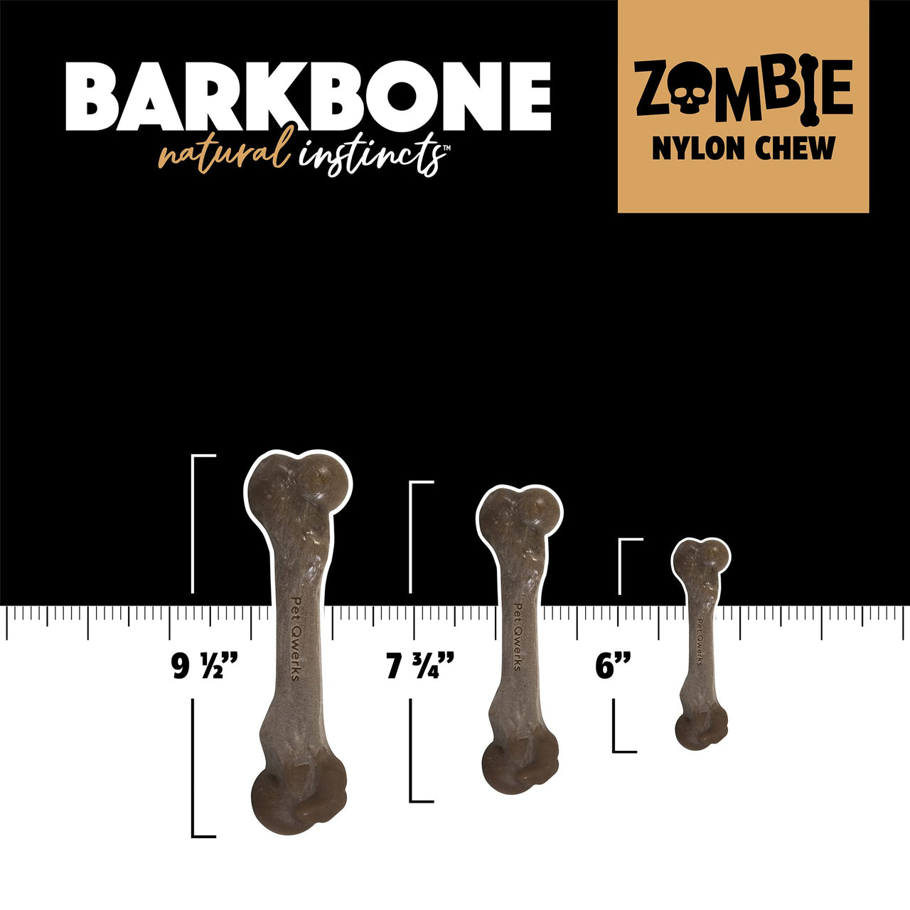 Pet Qwerks Zombie BarkBone - Nylon Dog Bone for Moderate Chewers - Bacon Flavor - 9.5" 9.5"