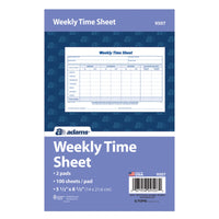 Adams Weekly Time Sheet, 1-Part, 5.5 x 8.5 Inches, Blue/White, 100 Sheets Per Pad, 2 Pack (9507ABF)