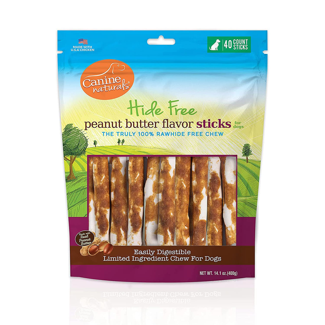 Canine Naturals Peanut Butter Chew - Rawhide Free and Dog Treats - Made from Real Peanut Butter - All-Natural and Easily Digestible - 40 Pack of 5 Inch Stick Chews 0.3525 Ounce (Pack of 40)
