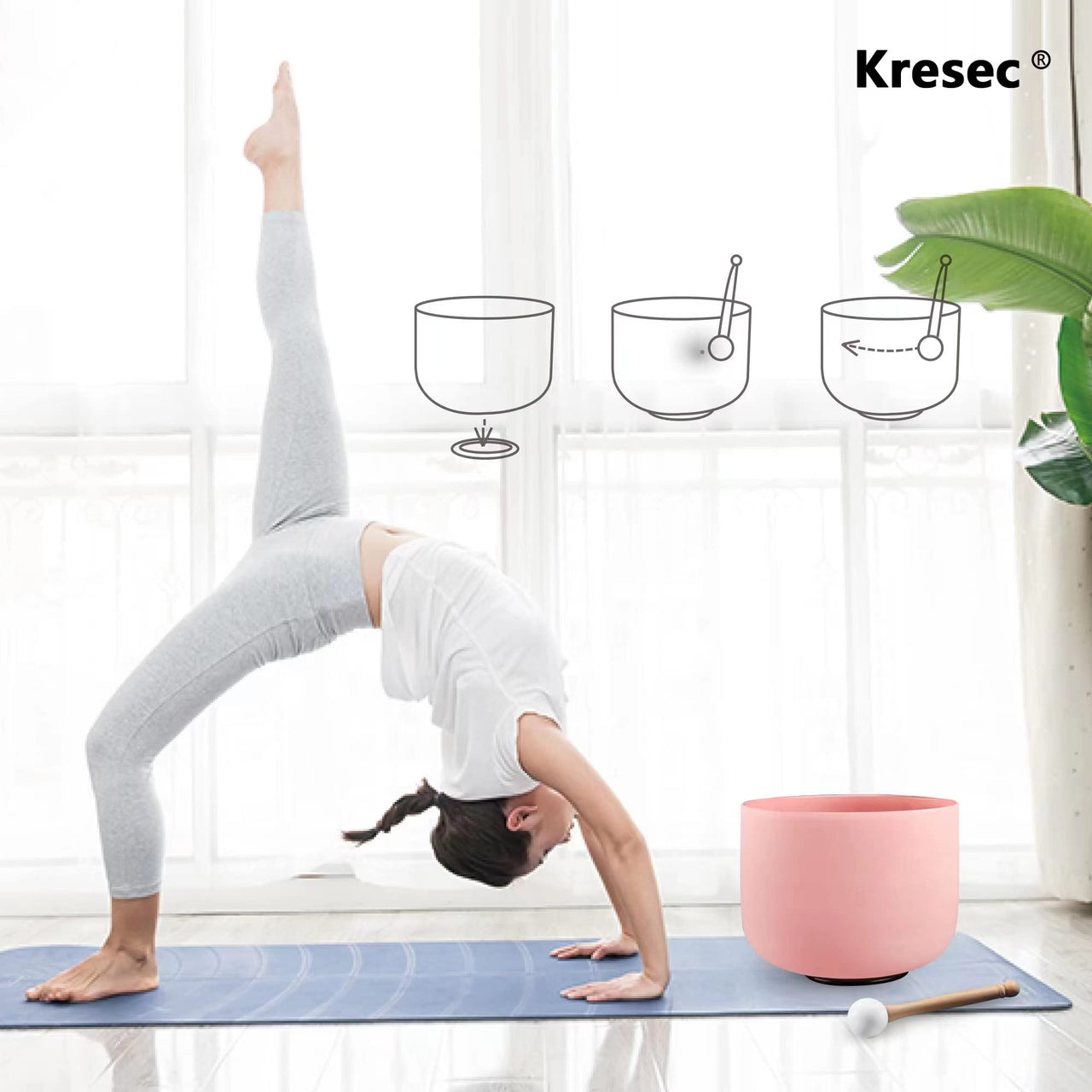 Kresec Pink 8 Inch Crystal Singing Bowl F Note (¡À40 cents) Heart Chakra with O-ring and Mallet for Meditation, Yoga, Spiritual and Body Healing and Energy Cleansing Pink F Note