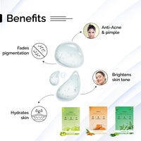 PYOURA Skin Clarifying Face Sheet Mask Combo, Skin-Refreshing & Revitalizing Neem, Turmeric & Amla, Natural, Vegan & Cruelty-Free, For All Skin Types, 3 Masks, Each 23g