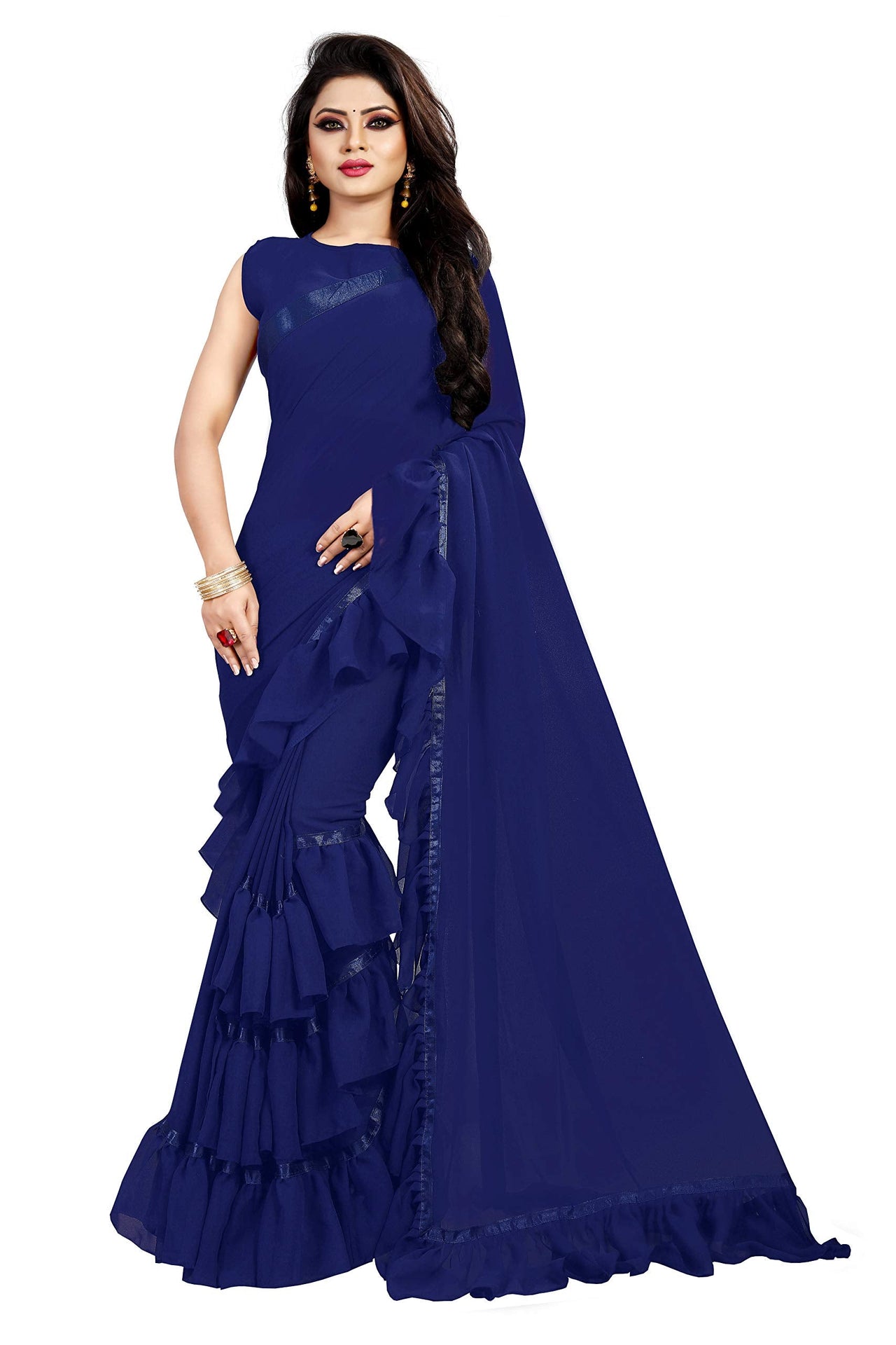 Anjaneya Sarees Women's  Georgette Saree With Blouse Piece