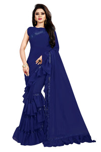 Anjaneya Sarees Women's  Georgette Saree With Blouse Piece