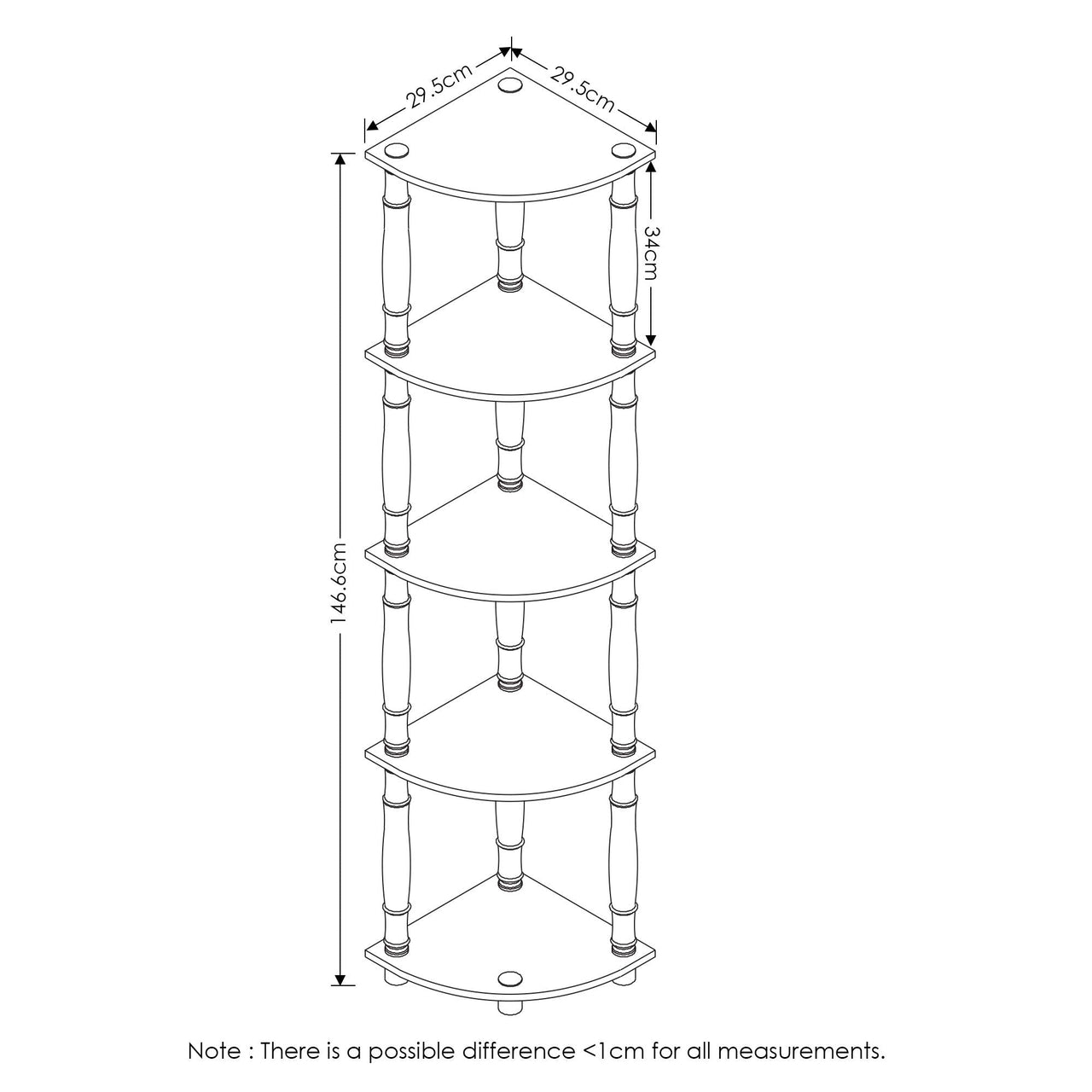 Furinno Turn-N-Tube 4-Tier Corner Display Rack Multipurpose Shelving Unit, Dark Brown Grain/Black 4-Tier Round Tube