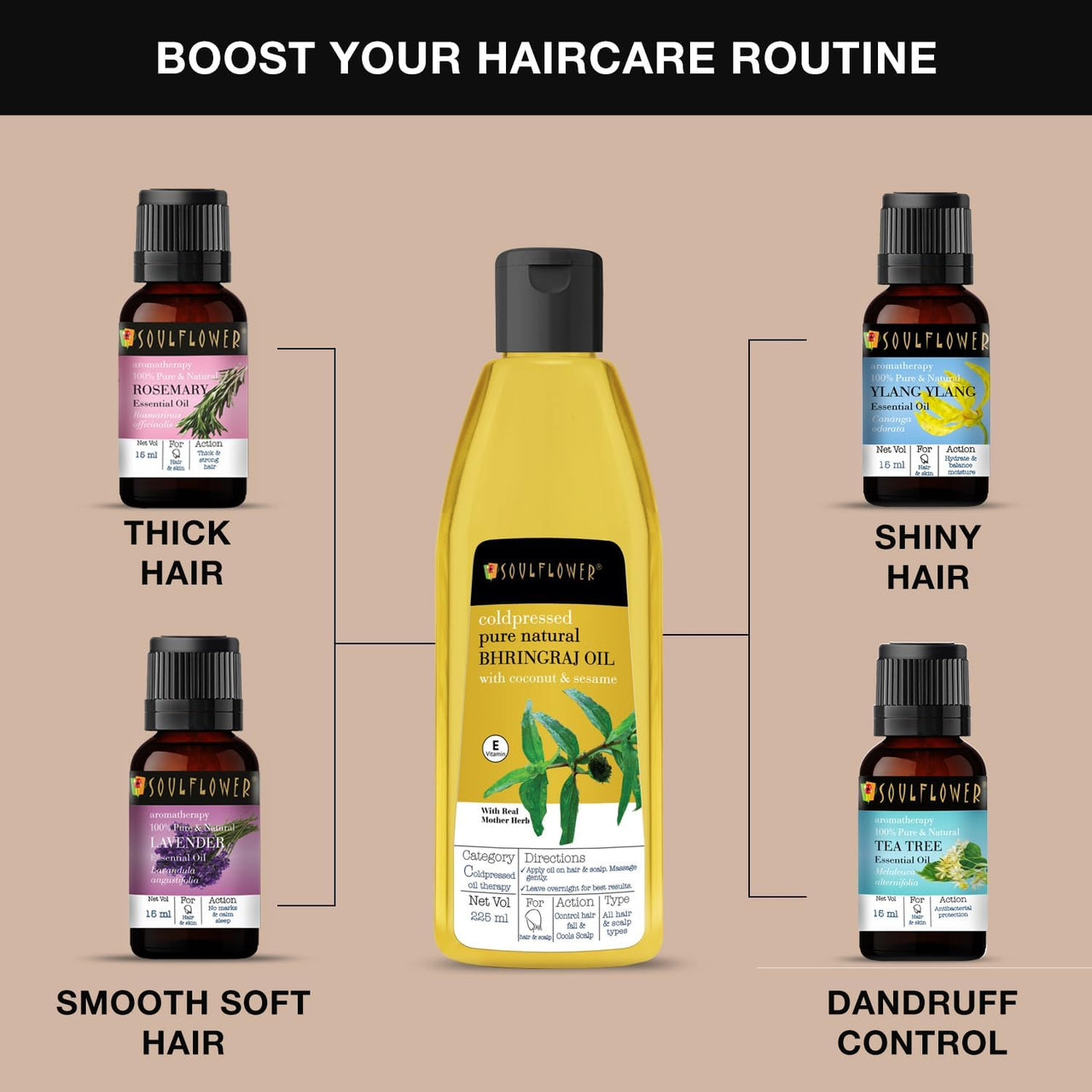 Soulflower Maha Bhringraj Oil for Hair growth 225ml | Natural Hair Growth, Strengthening & Nourishing Roots | Anti-Dandruff, Cooling Scalp Relief | Coconut & Sesame Oil Blend | Pure & Organic