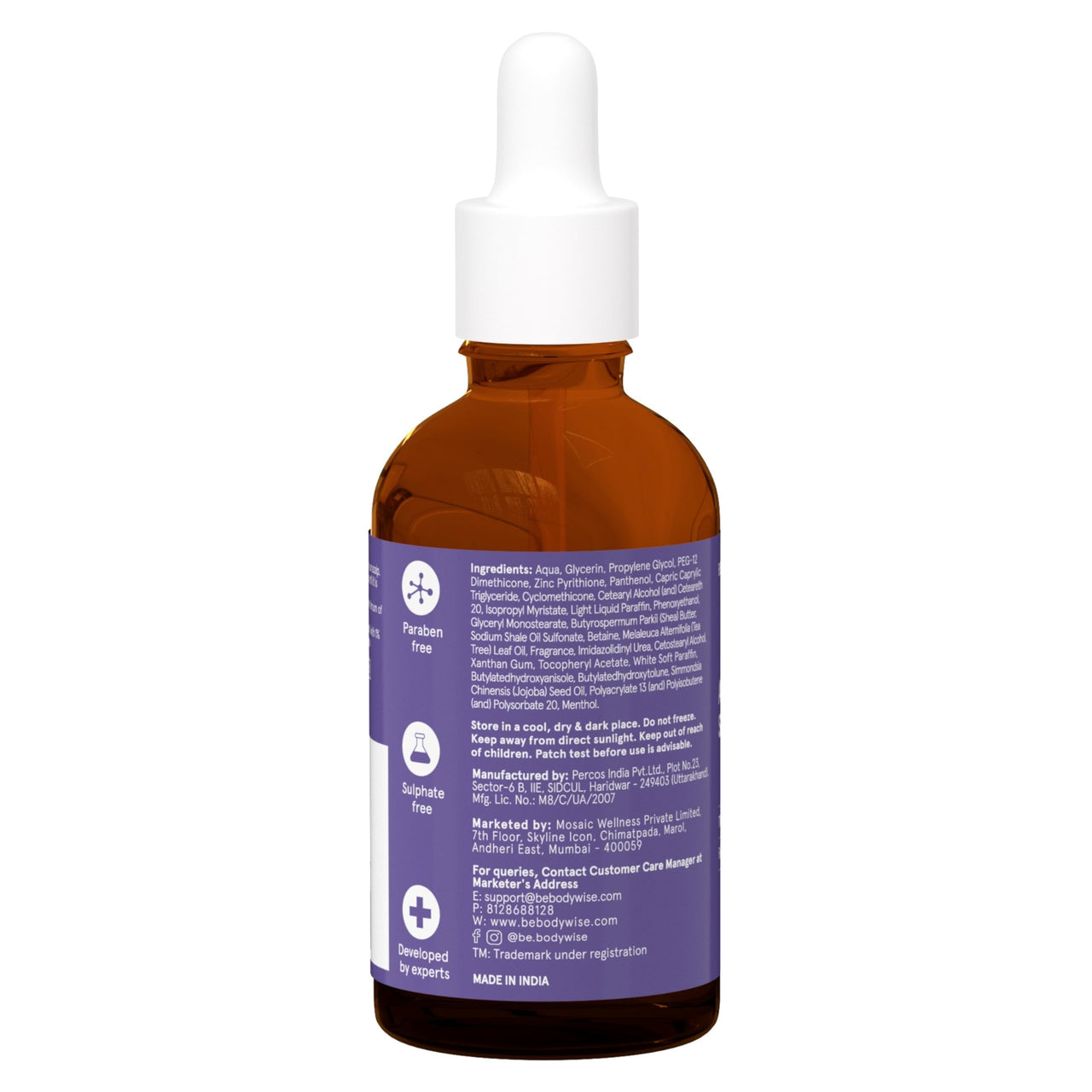 Be bodywise Anti Dandruff Scalp Serum 50ml | Fights Dandruff, Reduces flaky & itchy scalp | With Ichthyol Pale, Zinc Pyrithione, & Tea Tree Oil | Paraben & Sulphate free