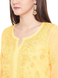 Ada Lucknowi Hand Embroidered Chikankari Women's  Georgette Kurta Kurti with Slip