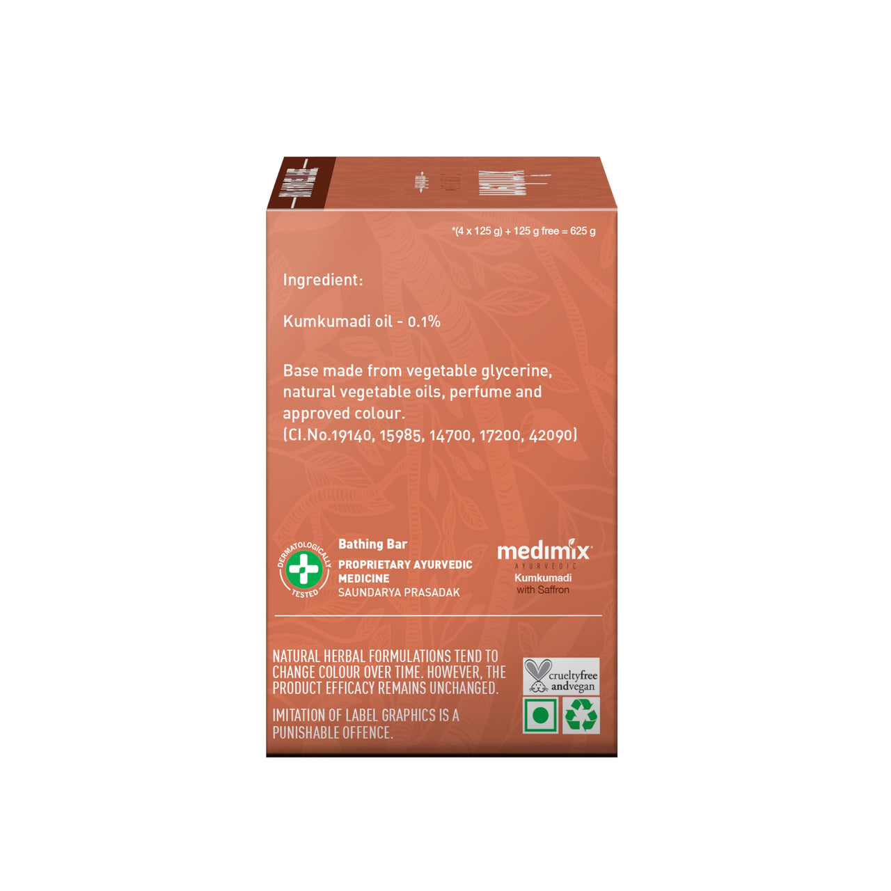 Medimix Ayurvedic Kumkumadi Bathing Soap Bar With Saffron|Kesar|For Moisturising & Radiant Glow|Herbal|Natural|Paraben-Free & Sulphate-Free|100% Vegan|125Gm(Buy 4 & Get 1 Extra Combo Pack)