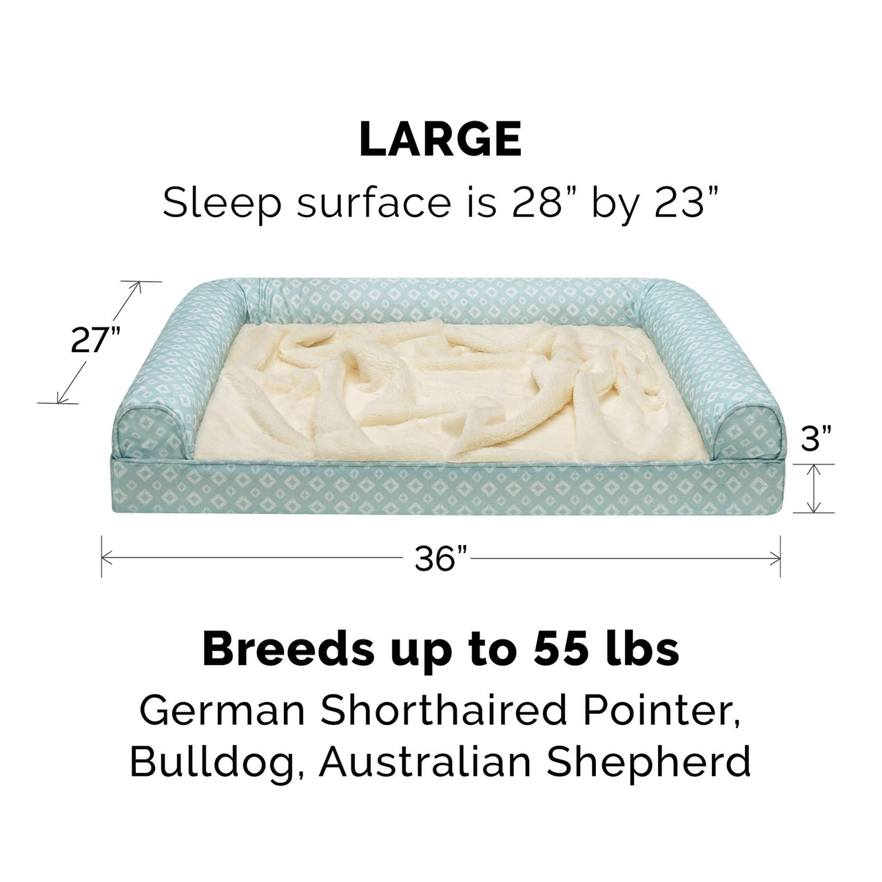 Furhaven Replacement Dog Bed Cover Plush & Diamond Print Nest Top Sofa-Style, Machine Washable - Aqua, Large Cover Only 36.0"L x 27.0"W x 0.3"Th Nest Top - Plush & Diamond Print (Aqua)