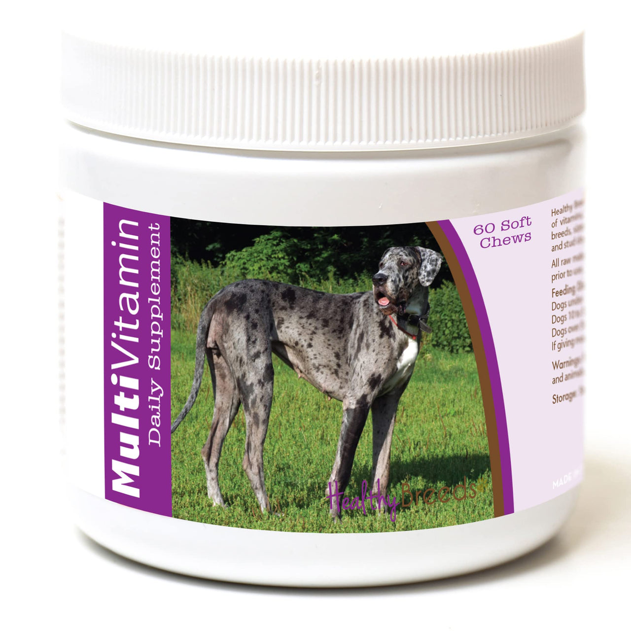 Healthy Breeds Great Dane Multivitamin for Dogs - Vet Recommended Daily Supplement - Bacon Flavored - 60 Soft Chews Great Dane, Blue 60 Ct