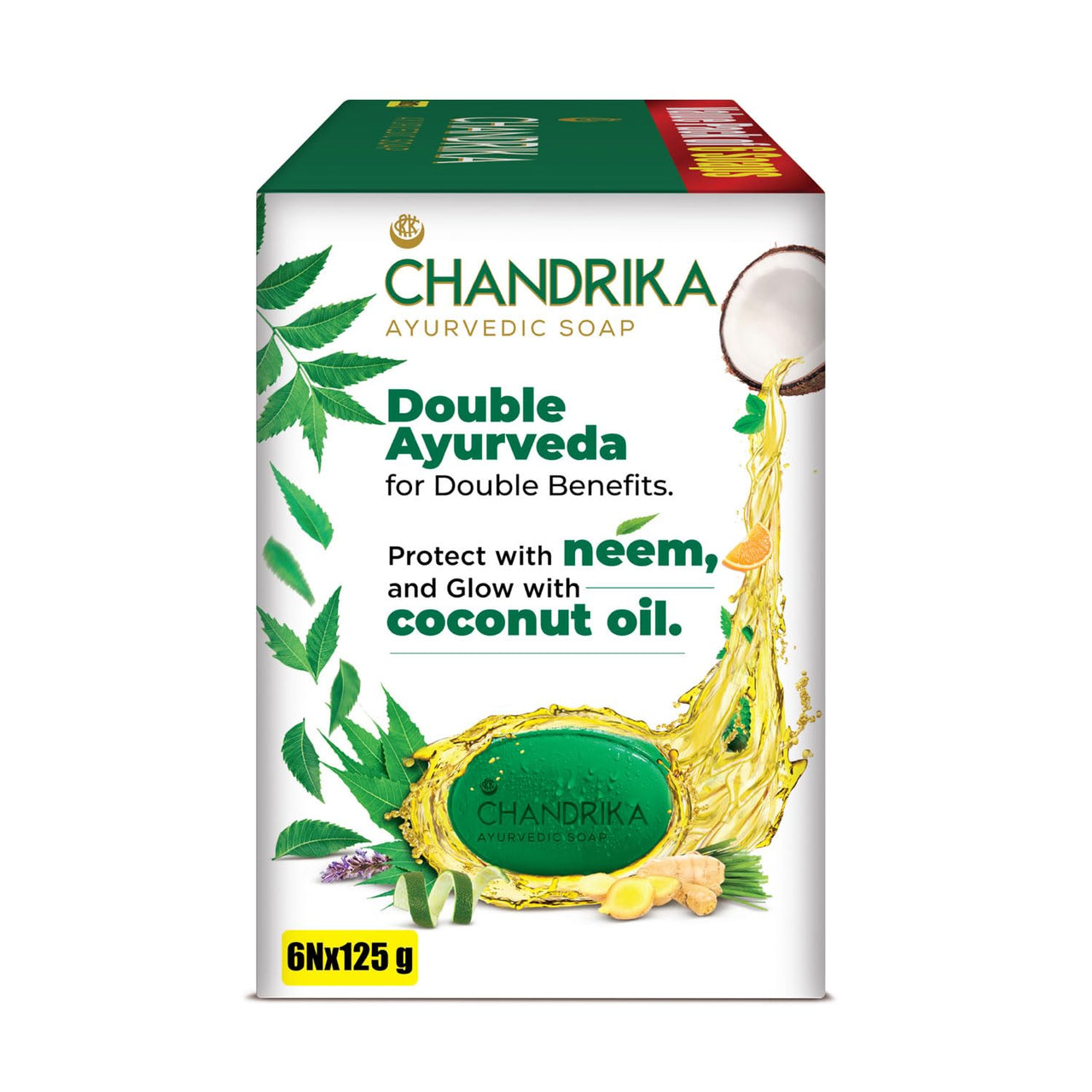 Chandrika Ayurvedic Soap Classic| Handmade Soap for Naturally Radiant Skin| For All Skin Types| 125g (Pack of 6)