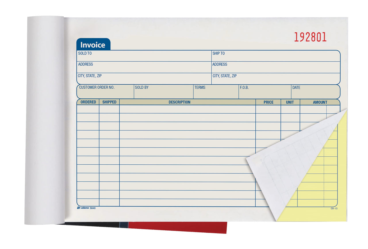 Adams Invoice Book 3 Pack, 2 Part Carbonless Invoices, Horizontal Sales Slip, 5-9/16 x 8-7/16 Inches, 50 Sets per Book (DC5840-3)
