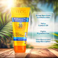 VLCC Radiance Pro SPF 30 PA+++ Sun Screen Gel - 50g | UVA & UVB Protection | Non-Greasy Sunscreen for Anti-Pigmentation | Helps Smoothen and Brighten Skin | Sun Protection Filters.
