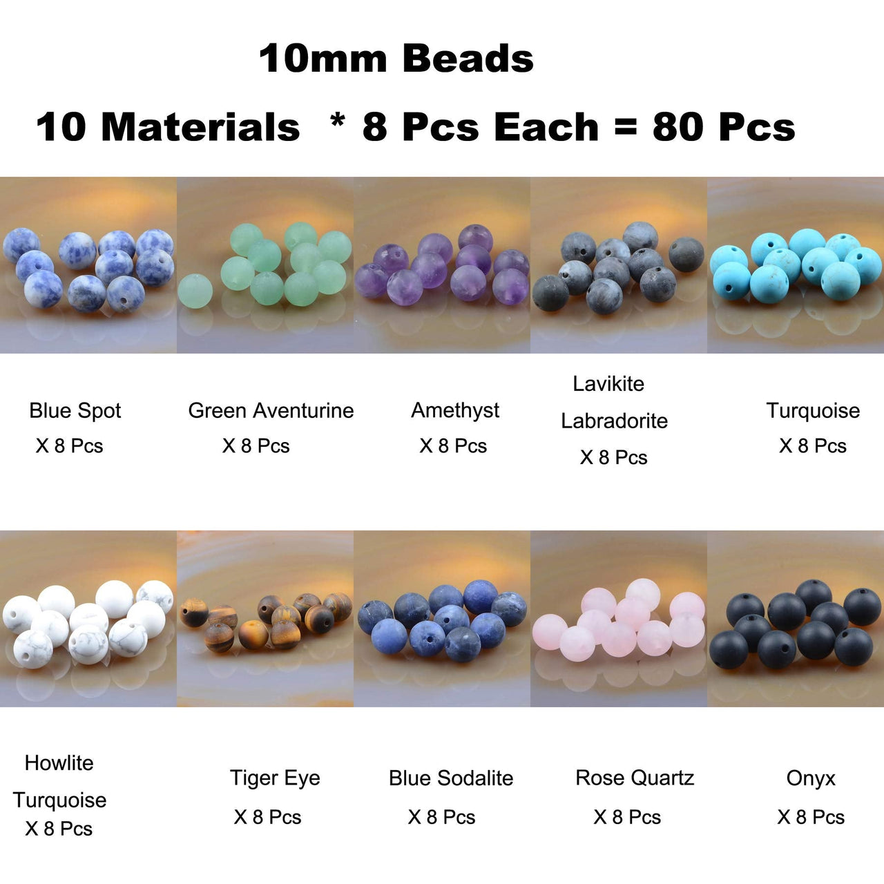 Massive Beads 80PCS 10MM Natural Crystal Beads Matte Mixed Stones Gemstone Round Loose Energy Healing Beads with Free Crystal Stretch Cord for Jewelry Making (Matte Mixed Stones, 10MM)