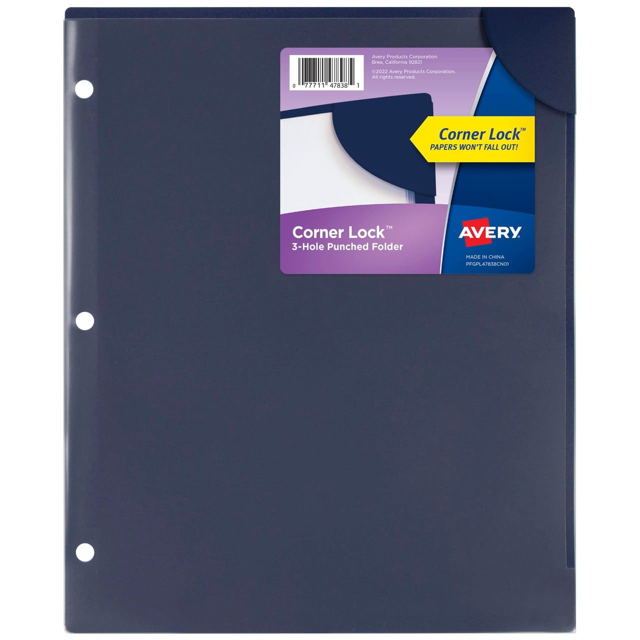 Avery Corner Lock Document Sleeves for 3 Ring Binders, 1 Navy Blue Plastic Sleeve (47838)
