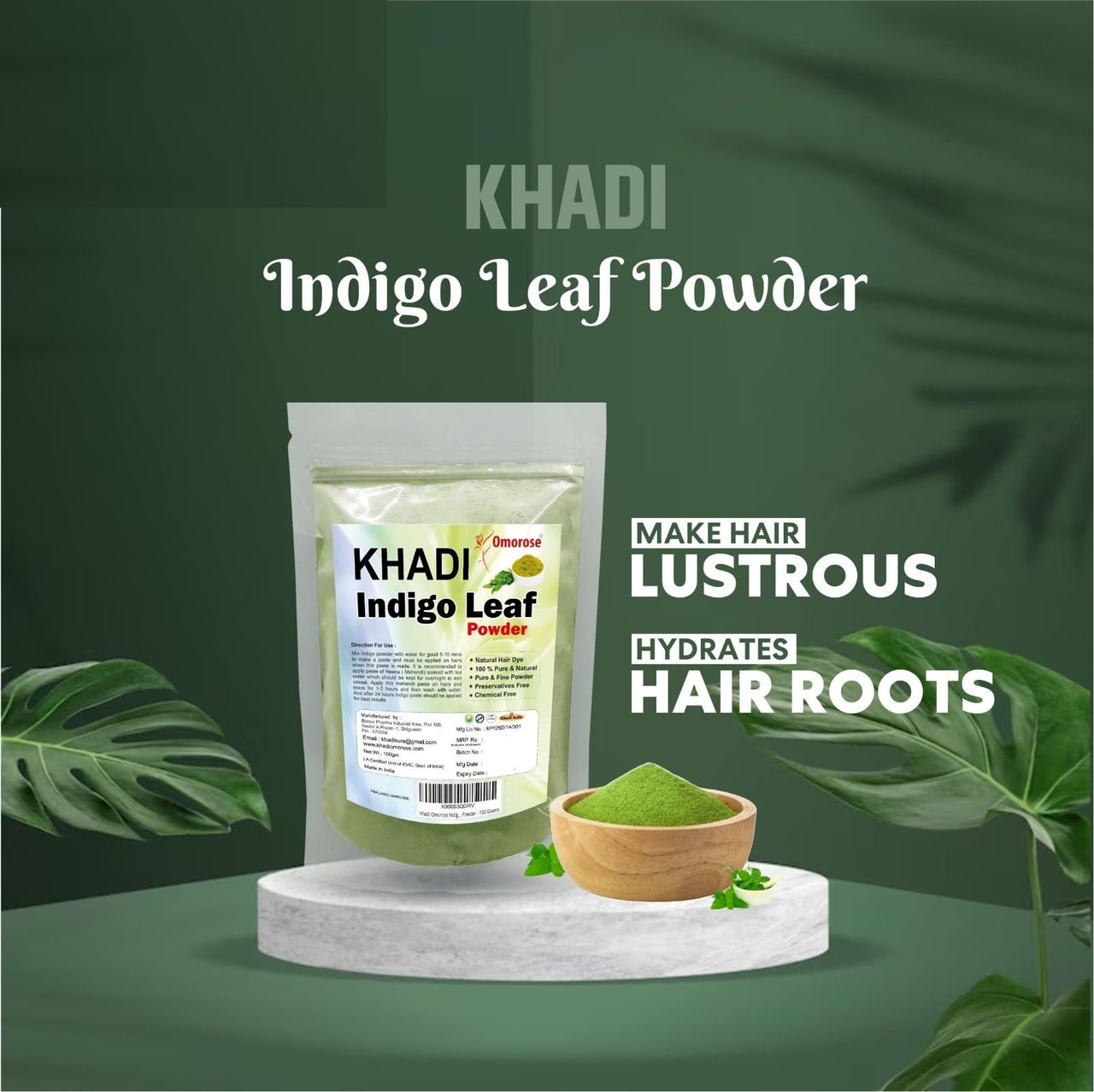 Khadi Omorose Indigo Leaf Powder For Hair (100 Grams) (Pack of 1)