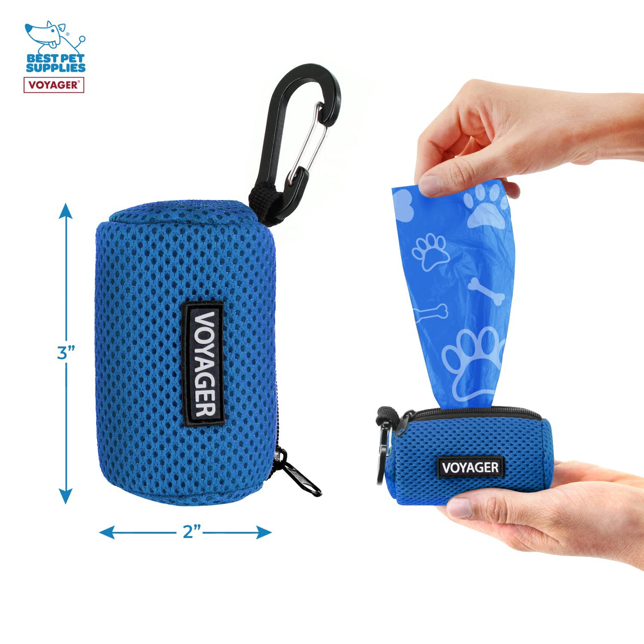 Best Pet Supplies 2-Pack Dog Poop Bag Holder Leash Attachment, Color, Reusable Mesh Dispenser Pouch for Travel, Walking, Park, and Outdoor Use, Soft and Durable with Clip-On - Mesh Royal Blue