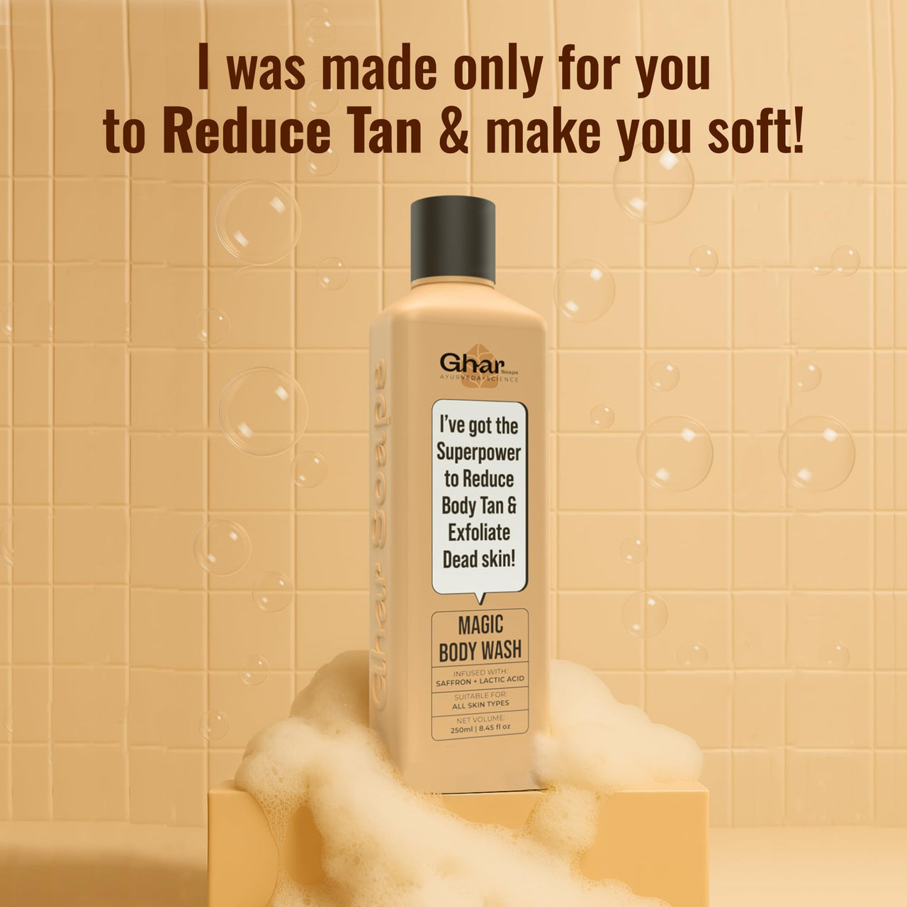 Ghar Soaps Magic De-Tan body wash for tan removal | Exfoliating Body Wash with Saffron, Lactic Acid & Niacinamide | Detan body wash | Removes Tan & Helps in Skin Lightening | Paraben & SLS Free