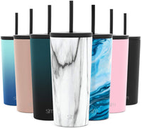 Simple Modern Insulated Tumbler with Lid and Straw | Iced Coffee Cup Reusable Stainless Steel Water Bottle Travel Mug | Gifts for Women Men Her Him | Classic Collection | 20oz | Carrara Marble Pattern: Carrara Marble