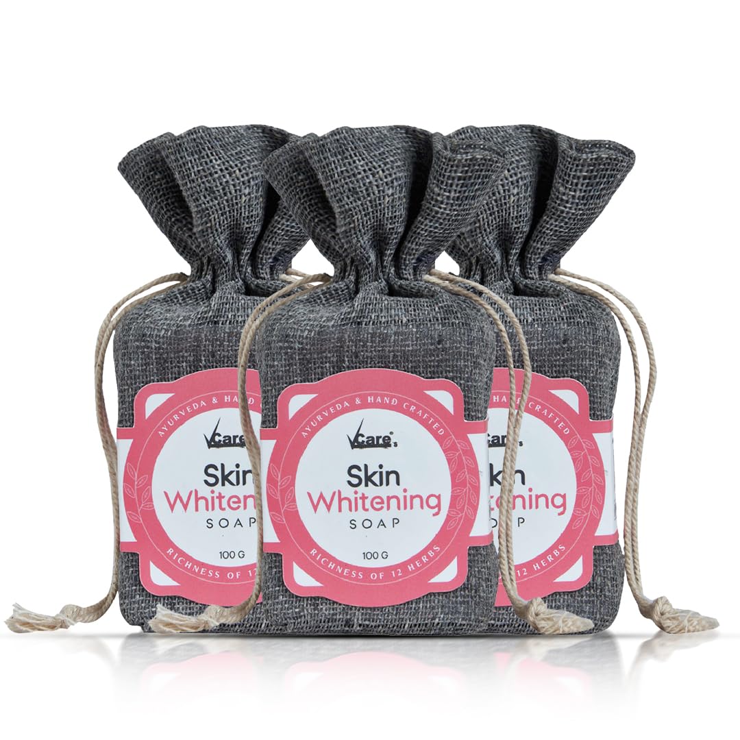 VCare Skin Whitening Soap -100 gm | Richness of 12 Herbs Ingredients with Songyi Mushroom Extract Soap bar | Exfoliates the skin impurities & improves the skin tone for both Men and Women (Pack of 3)