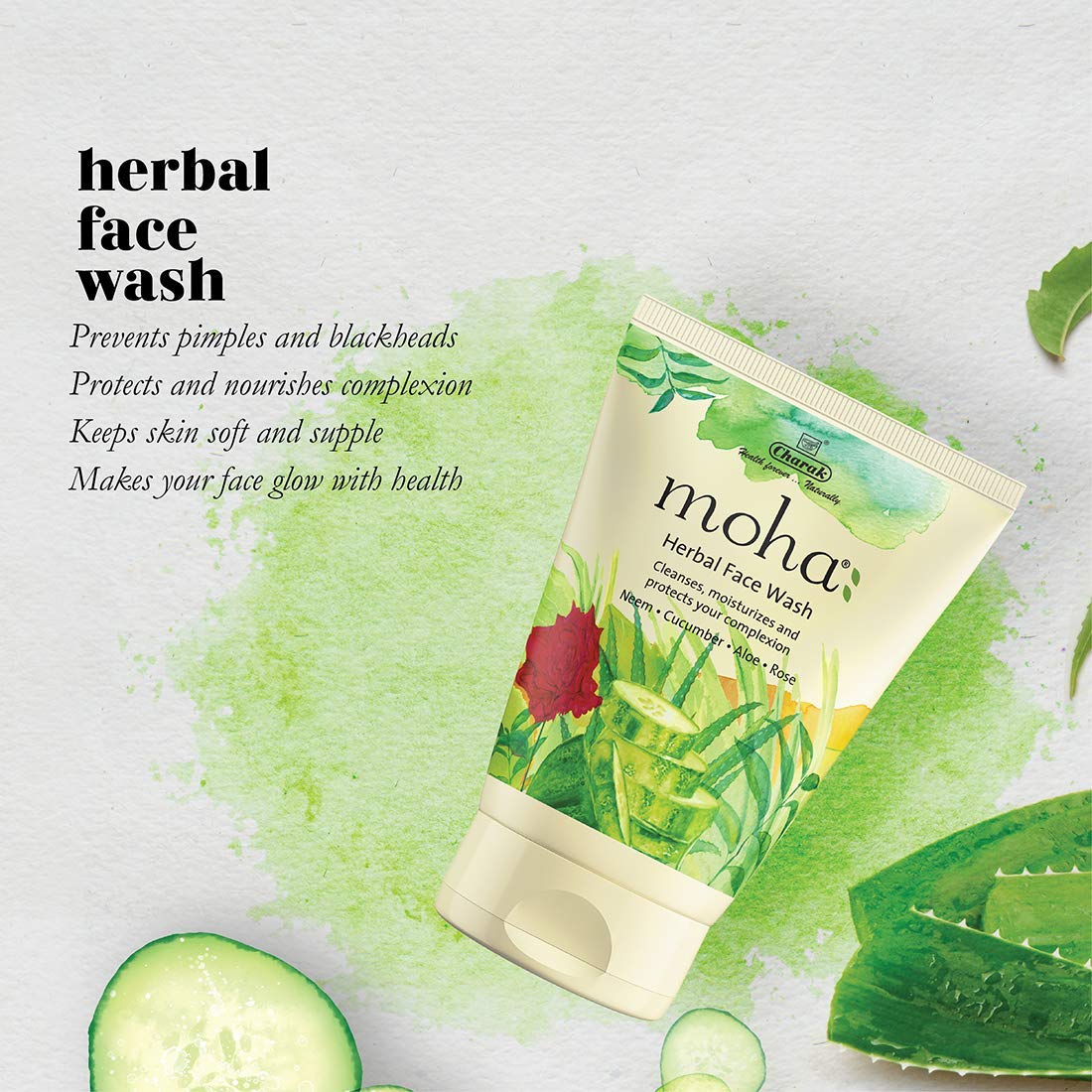 moha: Herbal Face Wash 200 ML X 1 | Face Wash With Goodness Of Neem, Aleovera, Cucumber, Rose & Yashtimadhu Which Keep Skin Healthy, Soft & Glowing, For All Skin Type