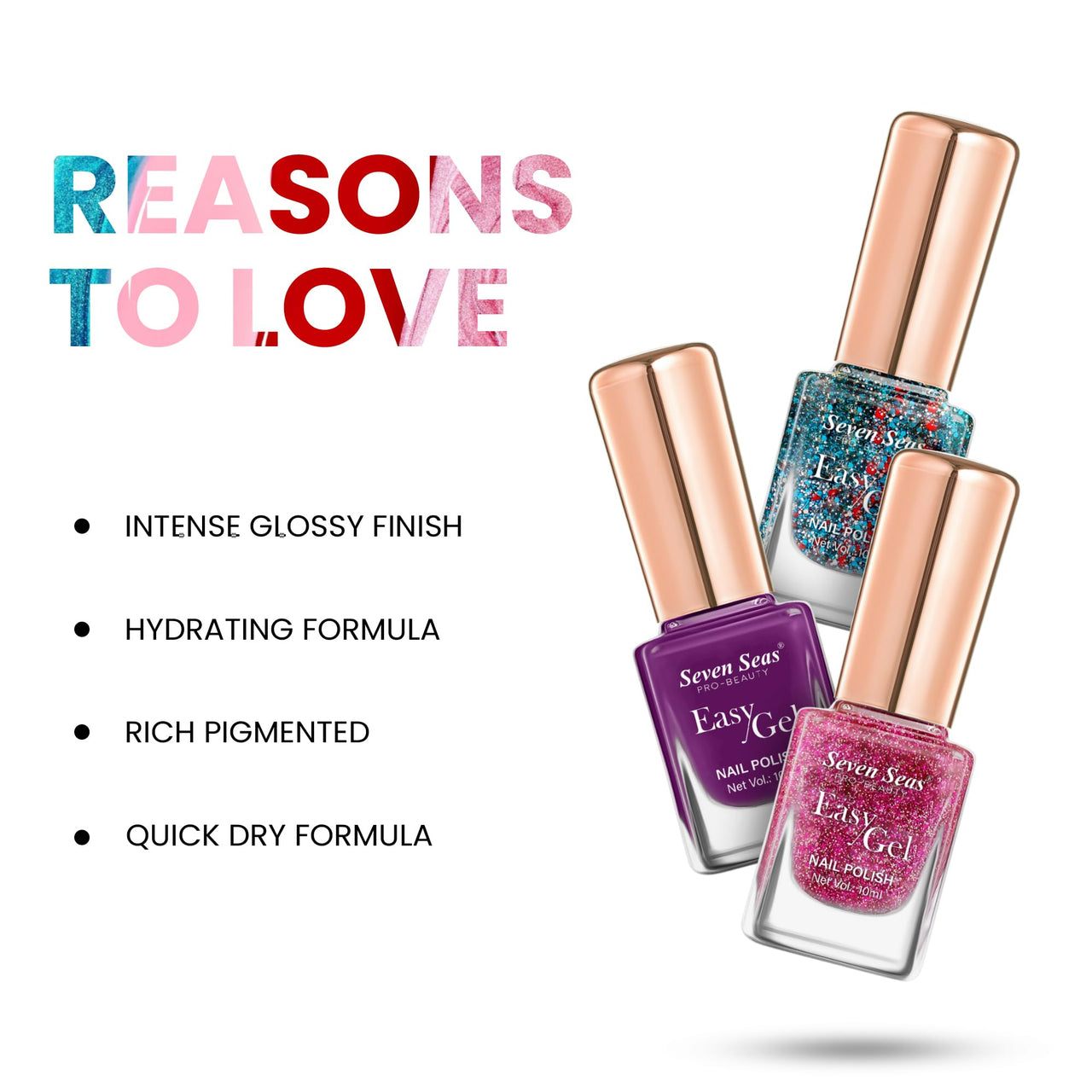 Seven Seas Easy Gel Nail Polish | Quick Dry Gel Nail Polish, Pack of 3 (Combo-15, 30ml)