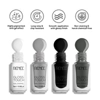RENEE Gloss Touch Nail Paint Set Of 4 & Gloss Touch Nail Paint, Quick Drying & Glossy Finish Gel Finish Nail Kit, Highly Pigmented & Long Lasting Enamel, Chip Resistant 5 Ml
