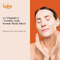 BAKE 2% Vitamin C + Ferulic Acid Serum Sheet Mask for Dark Circles, Spots & Pigmentation | Paraben Free, 100% Biodegradable | Brightening & Glow Effect