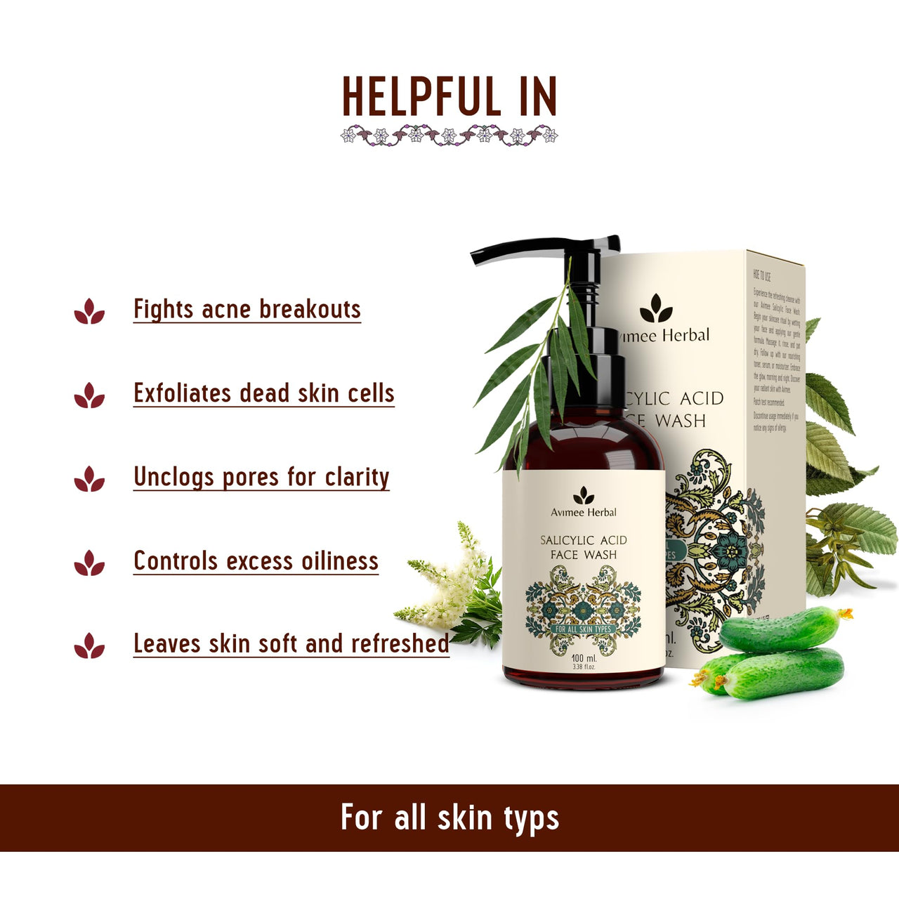 Avimee Herbal 2% Salicylic Acid Face Wash For Oily Skin | Sulphate free, Anti Acne Face | For Acne or Pimples | For Women & Men | 100 mL