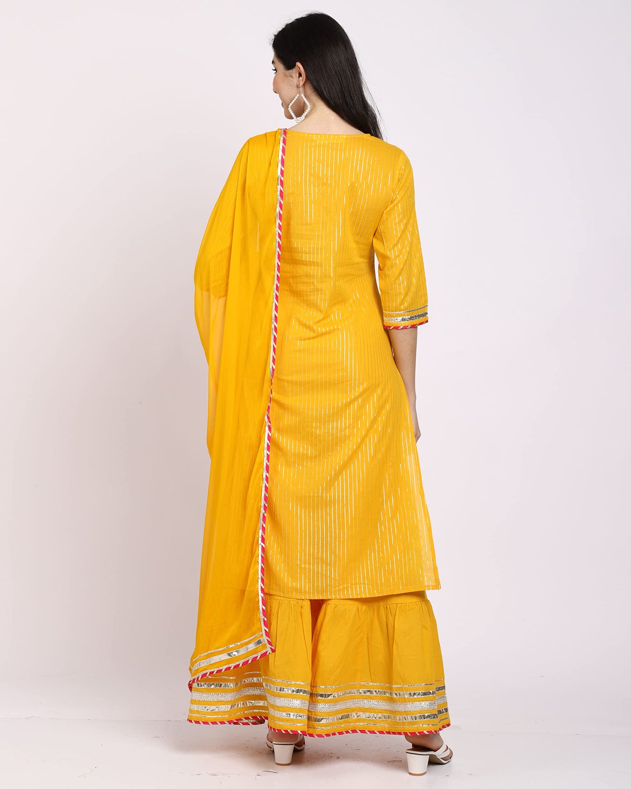 Rajnandini Women's  Pure Cotton Lurex Embroidered Kurta Set with Dupatta