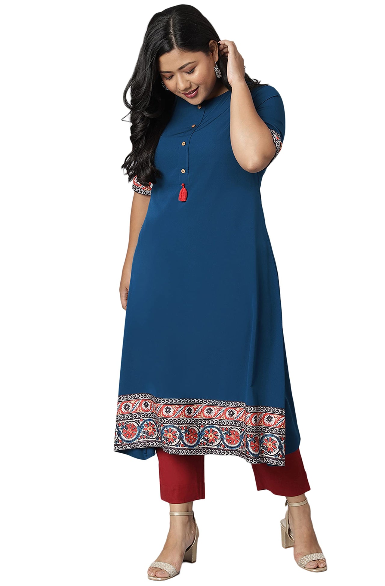 XL LOVE - By Janasya Women's  Plus Size Teal Poly Crepe Kurta