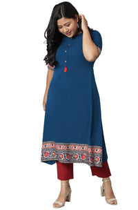 XL LOVE - By Janasya Women's  Plus Size Teal Poly Crepe Kurta