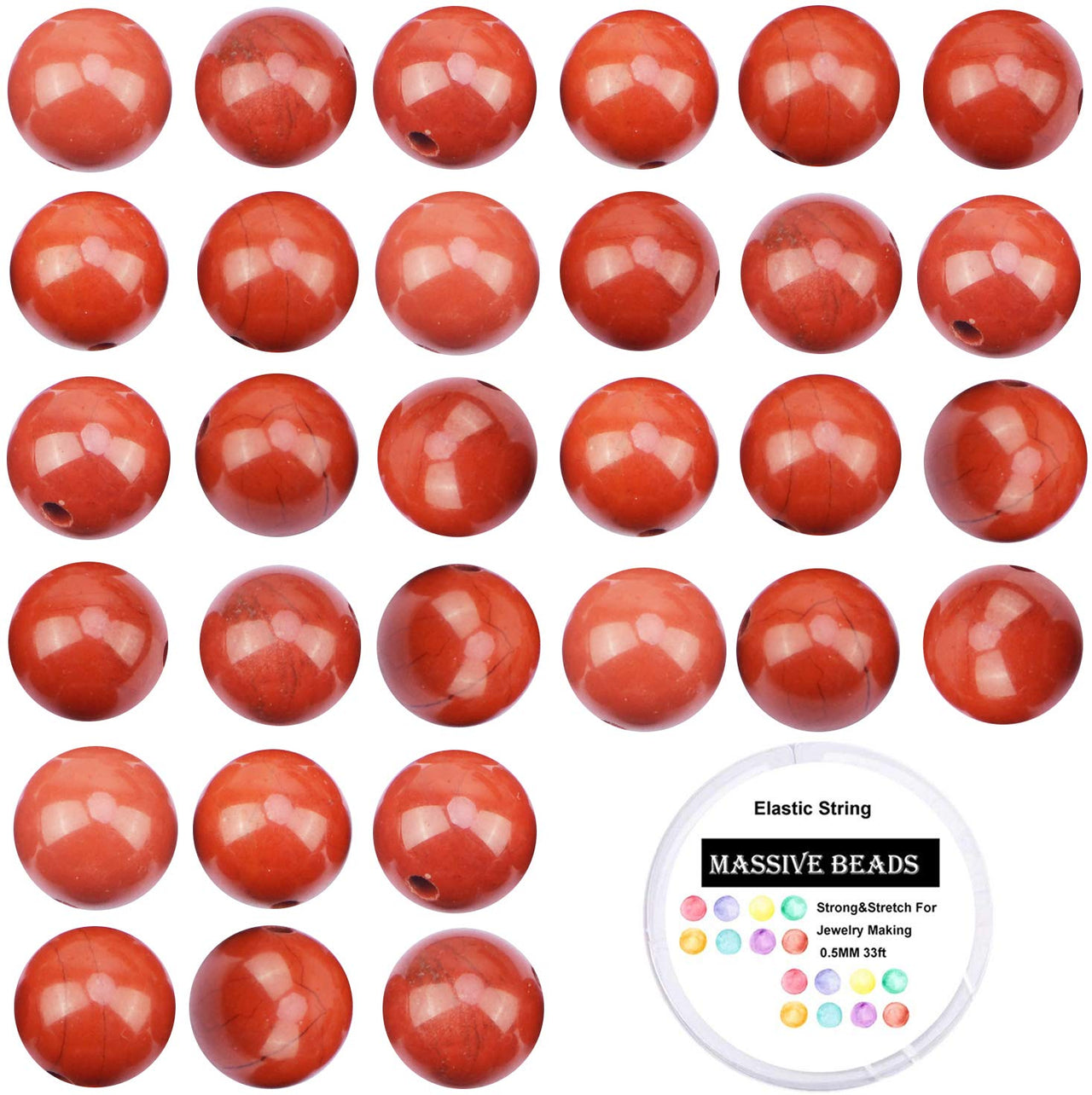 100Pcs Natural Crystal Beads Stone Gemstone Round Loose Energy Healing Beads with Free Crystal Stretch Cord for Jewelry Making (Red Jasper, 8MM) Red Jasper