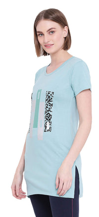 In Love Ladies Long Knee Length Chest Printed Side Slits Tshirts