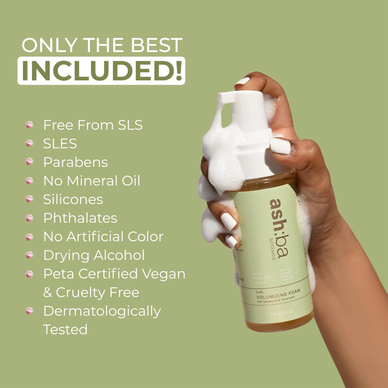 Ashba Botanics Curl Volumizing Foam I Weightless Hair Mousse for Curly & Wavy Hair - Paraben, Silicone Free | Lightweight styler to control frizz without dryness | 150ml