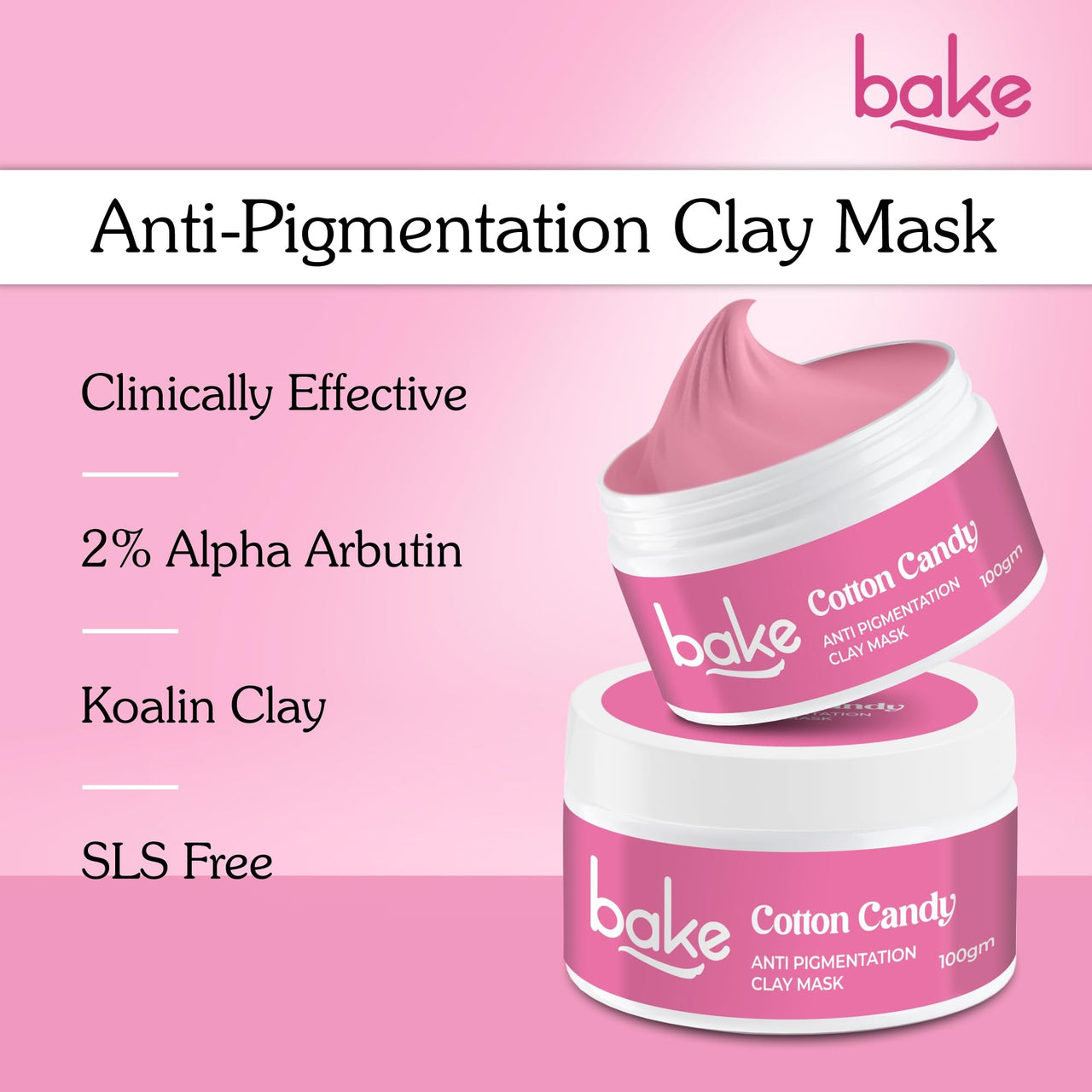 BAKE Anti Pigmentation Clay Mask with 2% Alpha Arbutin for Pigmentation, Dark Spots & Circles, Tan Removal | Anti Pigmentation Kaolin Clay Mask For Skin Brightening & Glowing | For Men & Women | 100g