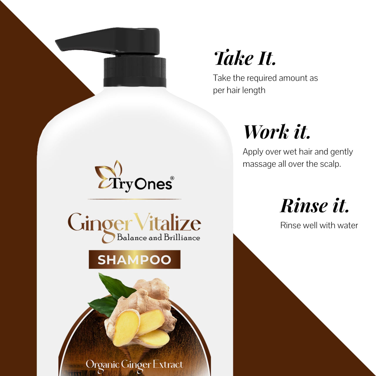 TryOnes Ginger Vitalize Shampoo | Balance and Brilliance With Pure Ginger Extracts | Dandruff & Hair Fall Control Treatment | Paraben Free_1000 ml