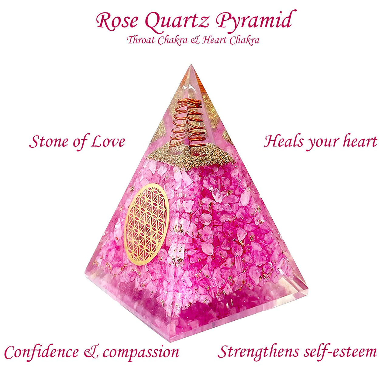 Orgone Pyramid | Rose Quartz Pink Orgonite Pyramid for Peace, Calm & Love | Healing Crystal Gemstone Pyramid | Orgone Pyramid Crystal - Handmade In India