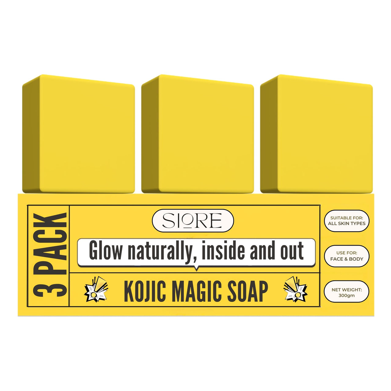 Kojic Magic Bath Soap for Glowing Skin | Skin Brightening Soap for Men & Women | Herbal, Refreshing Bar with Gentle Exfoliation | Daily Glow & Deep Body Cleansing(pack of 3) (300 gm(pack of 3))