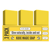 Kojic Magic Bath Soap for Glowing Skin | Skin Brightening Soap for Men & Women | Herbal, Refreshing Bar with Gentle Exfoliation | Daily Glow & Deep Body Cleansing(pack of 3) (300 gm(pack of 3))