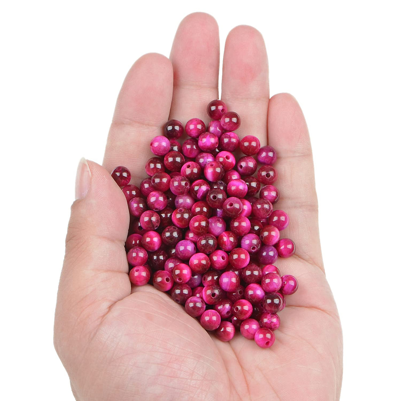 Bymitel 210pcs Natural Crystal Beads Stone Gemstone Round Energy Healing Loose Beads with Stretch Cord for Jewelry Making Bracelets Anklets (Light Fuchsia Tiger's  Eye, 6mm 210pcs) Light Fuchsia Tiger's  Eye